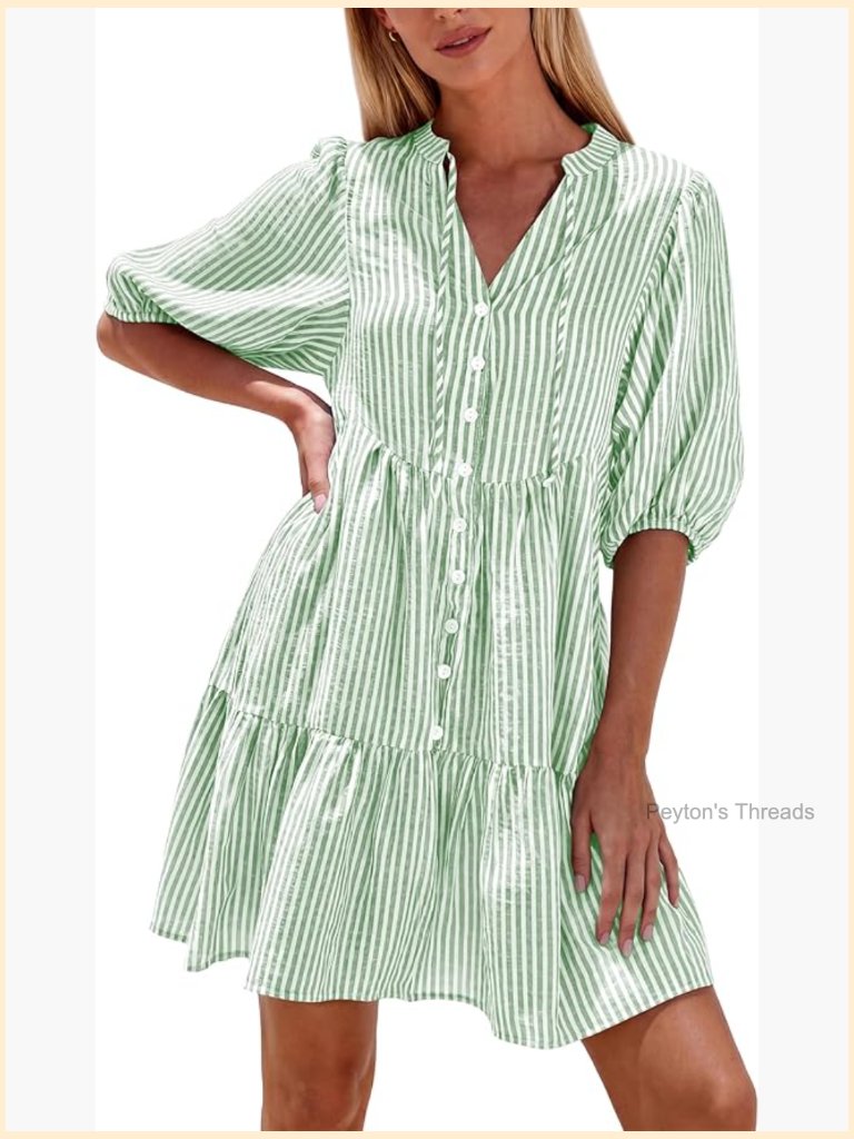 Striped Mini Dress Button Down Flowy Casual Beach Vacation Outfits Pockets